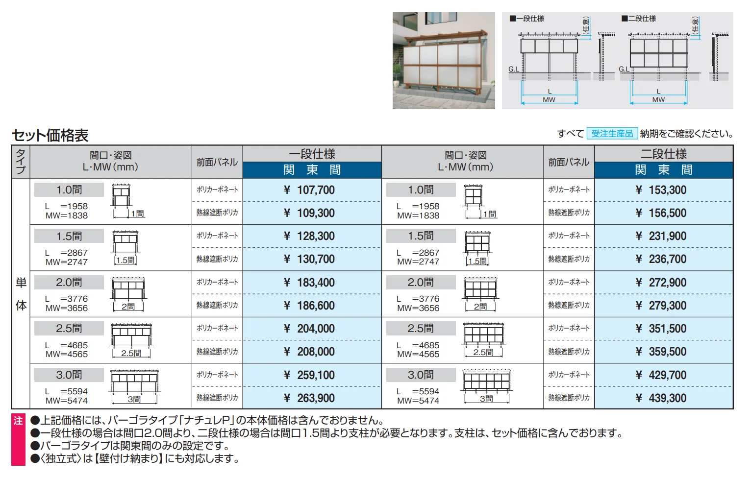 ナチュレP(前面パネル 一段仕様 独立式 パーゴラタイプ 壁寄せ納まり・独立納まり) 【2022年版】_価格_1