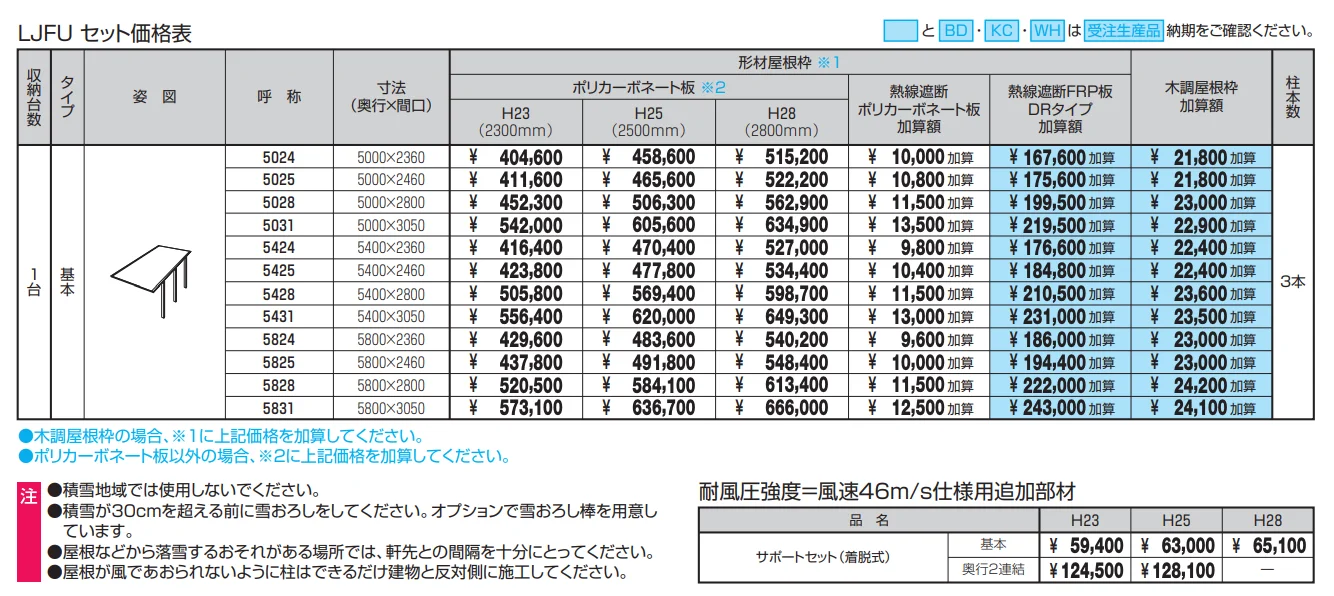 スカイリード 片側支持タイプ（耐積雪量30cm仕様：基本・奥行連結）【2022年版】_価格_5