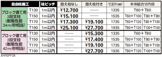 ルシアス フェンスH09型〈ブロック建て用〉2段支柱 【2022年版】_価格_1