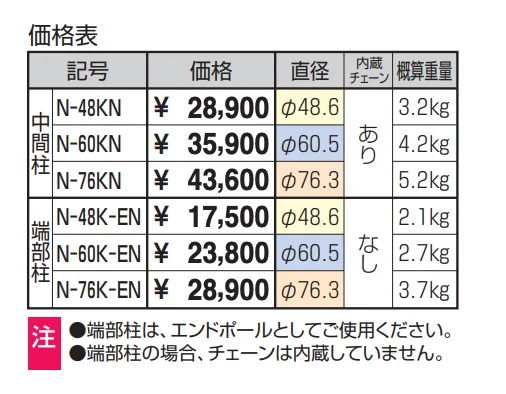 ビポールBP チェーン内蔵型 固定式 中間柱 φ76.3 【2022年版】_価格_1