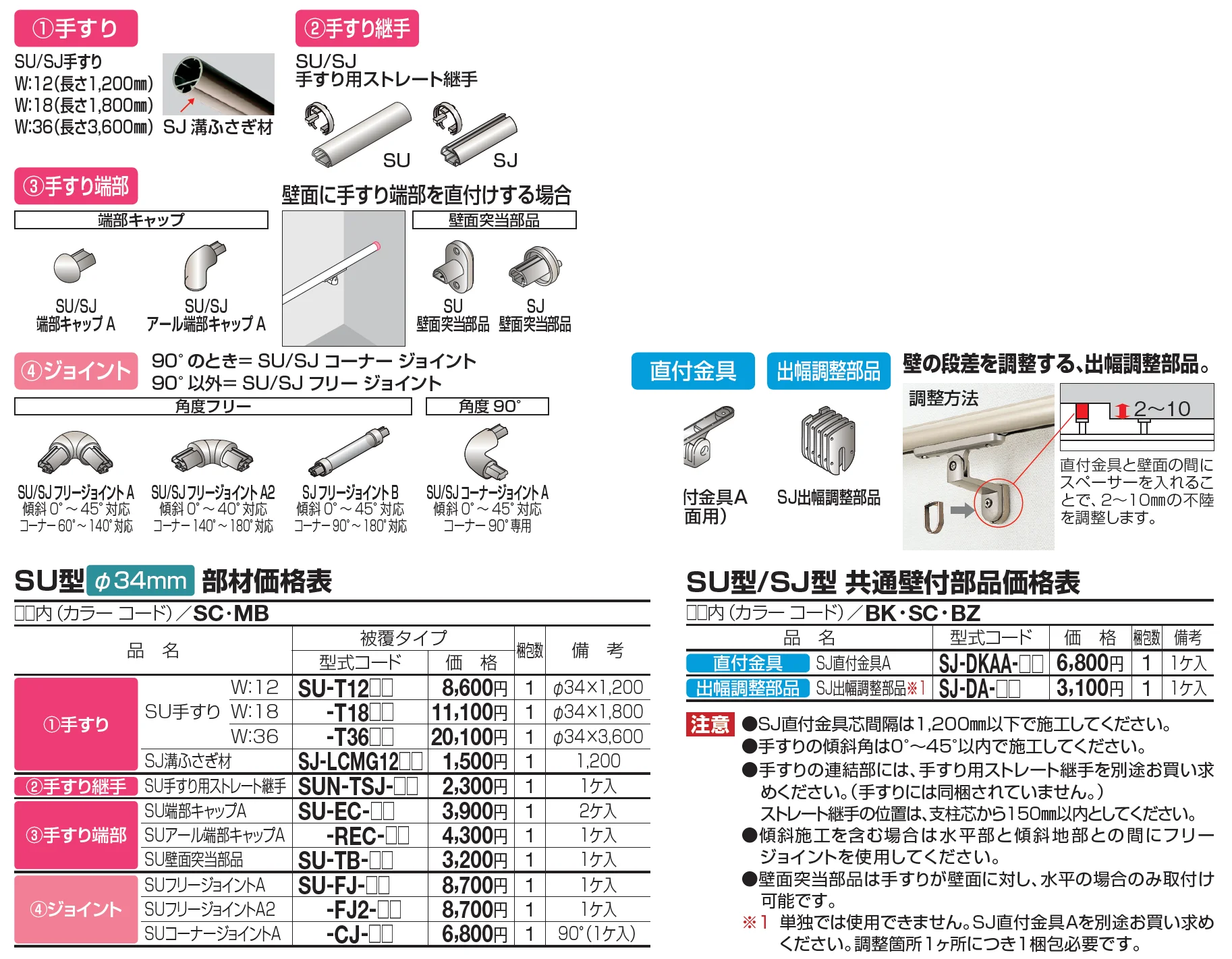 手すり セイフティビーム SU型Φ34mm / SJ型Φ38mm 壁付仕様【2023年版】_価格_4
