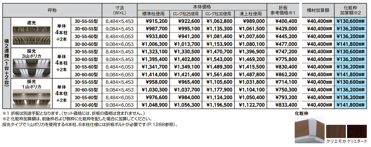 カーポートSW 1500タイプ 3台用 横2連棟【2022年版】_価格_1