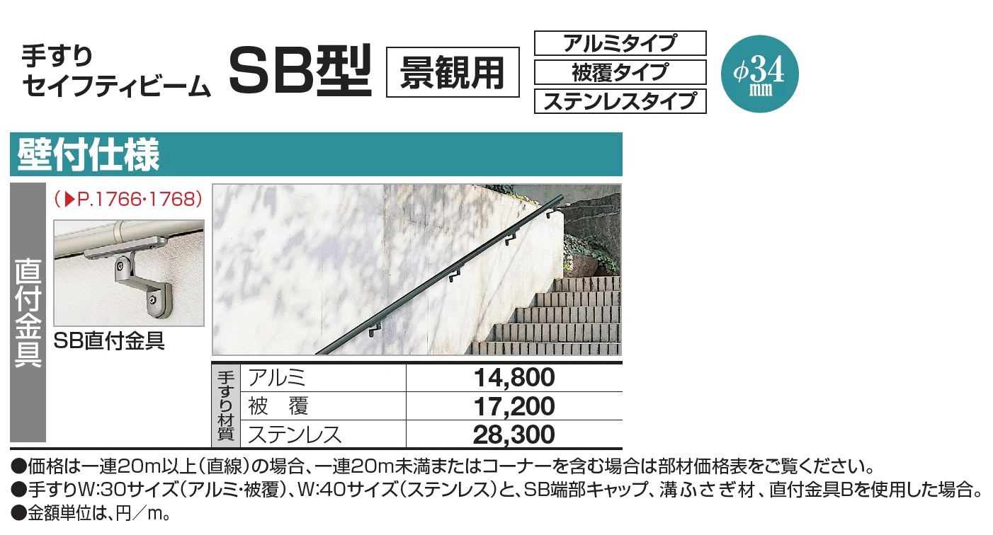 手すり セイフティビーム SB型 (ステンレスタイプ)壁付仕様【2023年版】_価格_1
