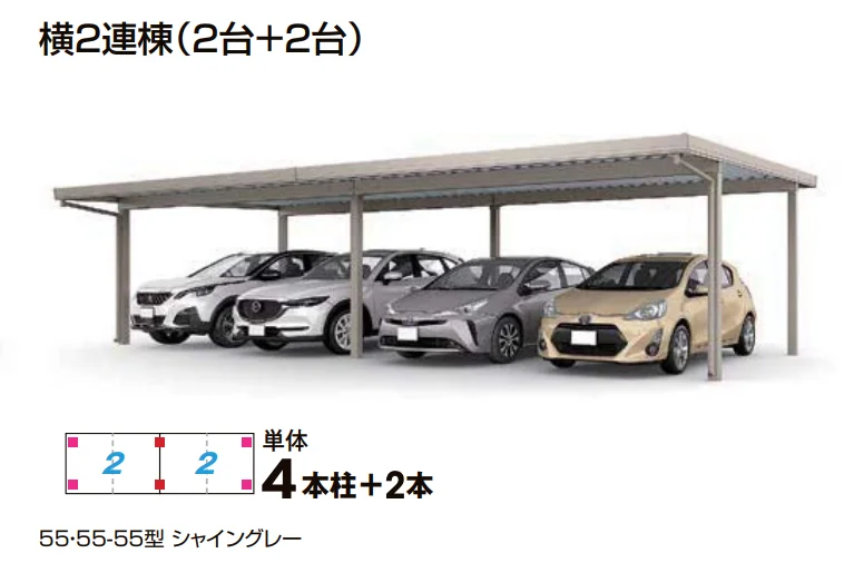 LIXILの「カーポートSW 900タイプ 4台用横2連棟【2023年版】」