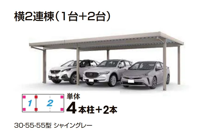 LIXILの「カーポートSW 1500タイプ 3台用 横2連棟【2022年版】」