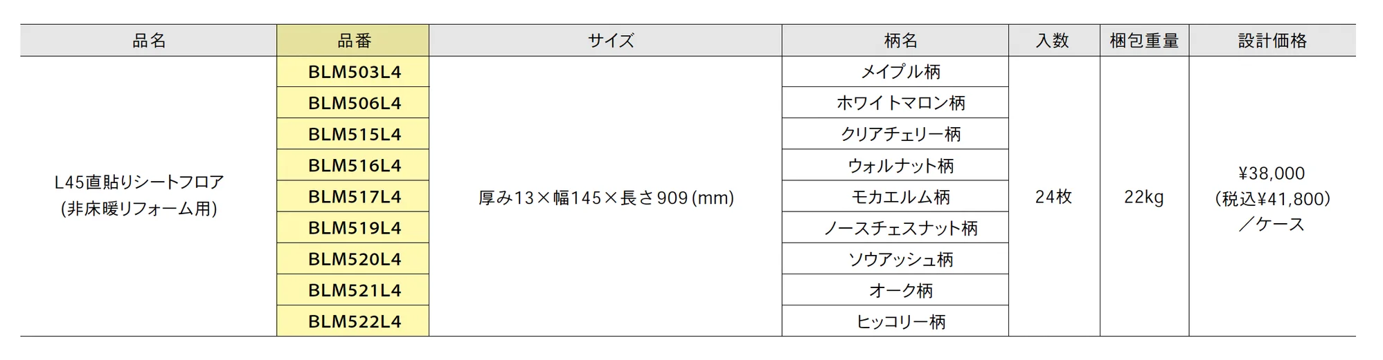 マンション用直貼りシートフロアL45 L45直貼りシートフロア(非床暖リフォーム用)_価格_1