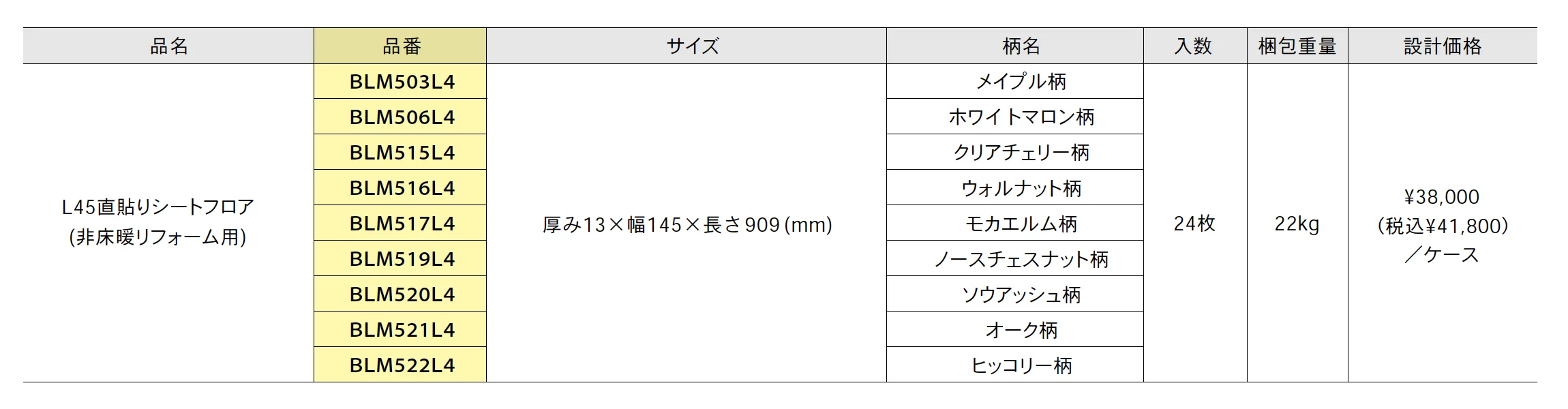 マンション用直貼りシートフロアL45 L45直貼りシートフロア(非床暖リフォーム用)【2025年版】_価格_1