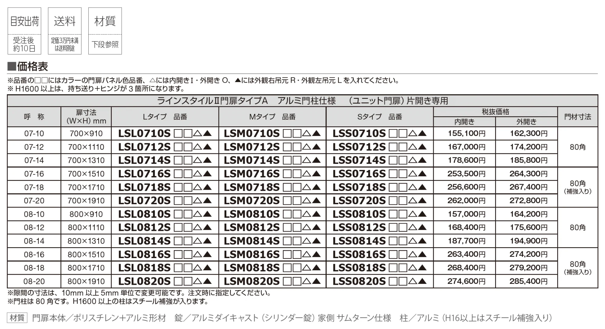 ラインスタイルⅡ 門扉タイプA【2025年版】_価格_1