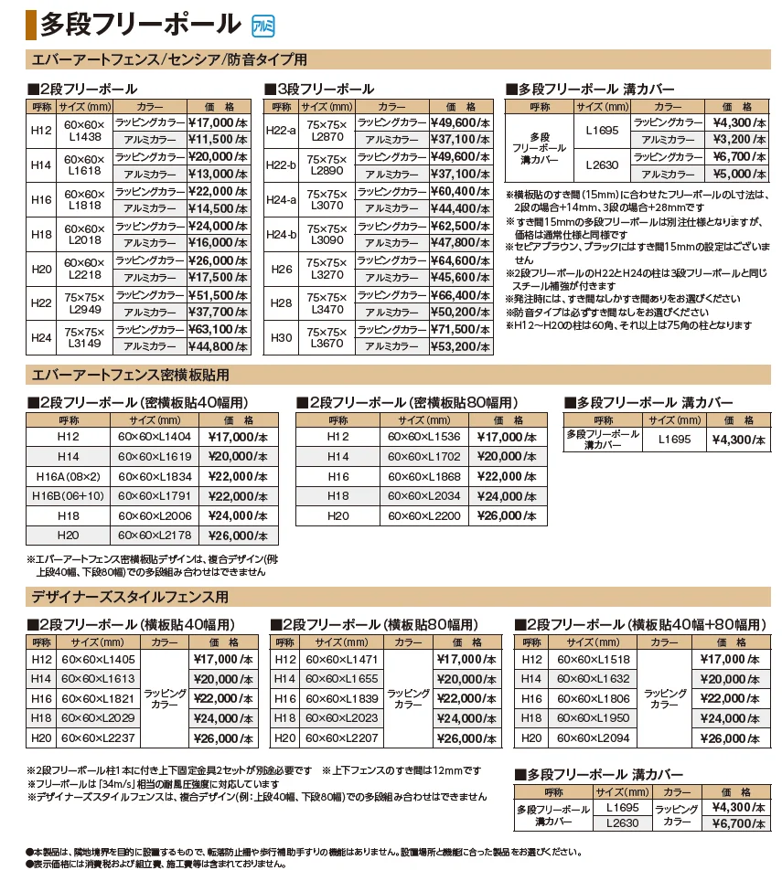 多段フリーポール（エバーアート®フェンス/センシア/防音タイプ/密横板貼デザイン/デザイナーズスタイル®フェンス）【2024年版】_価格_1