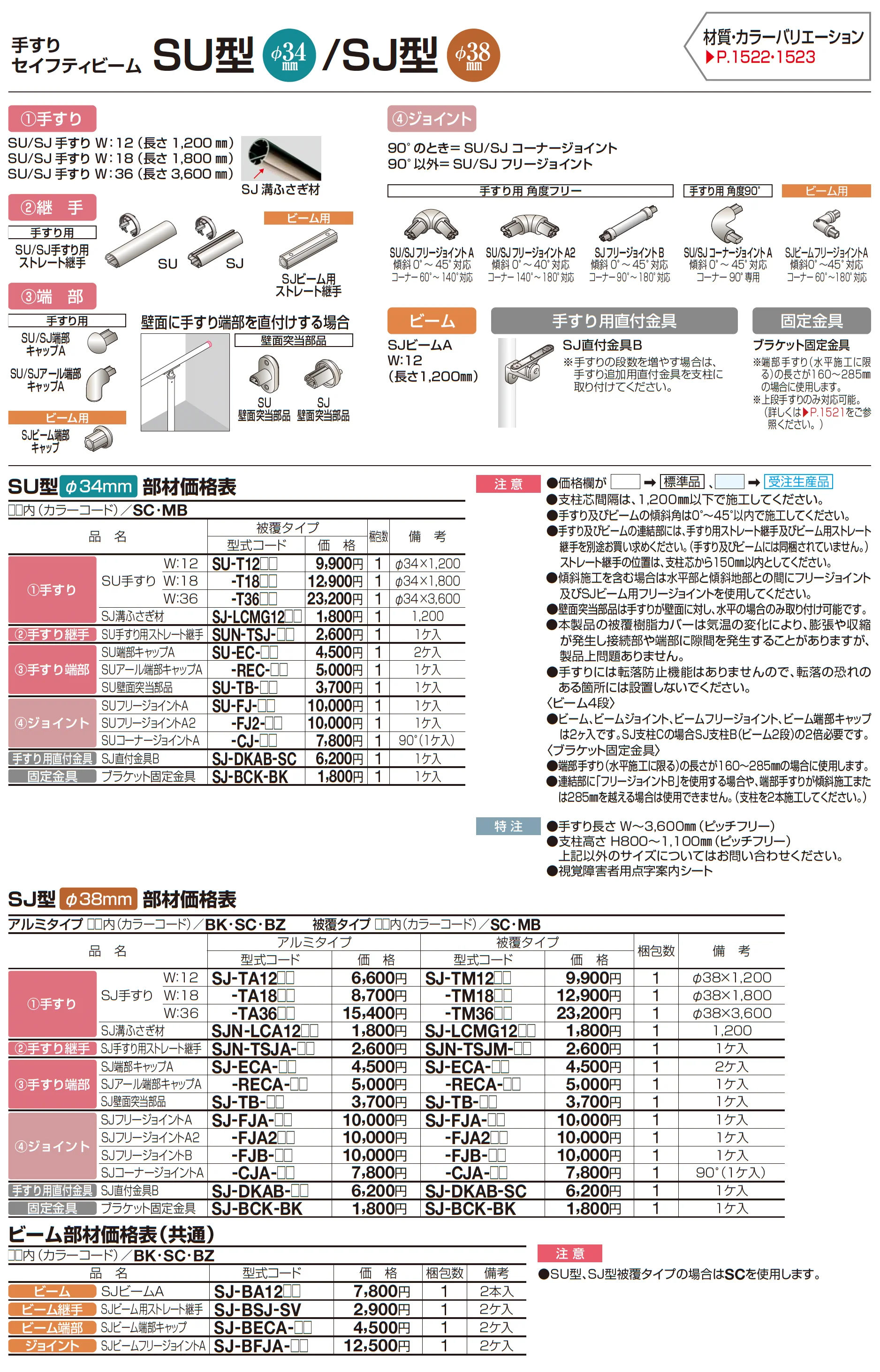 手すり セイフティビーム SU型Φ34mm / SJ型Φ38mm ビーム仕様・ビーム4段_価格_4