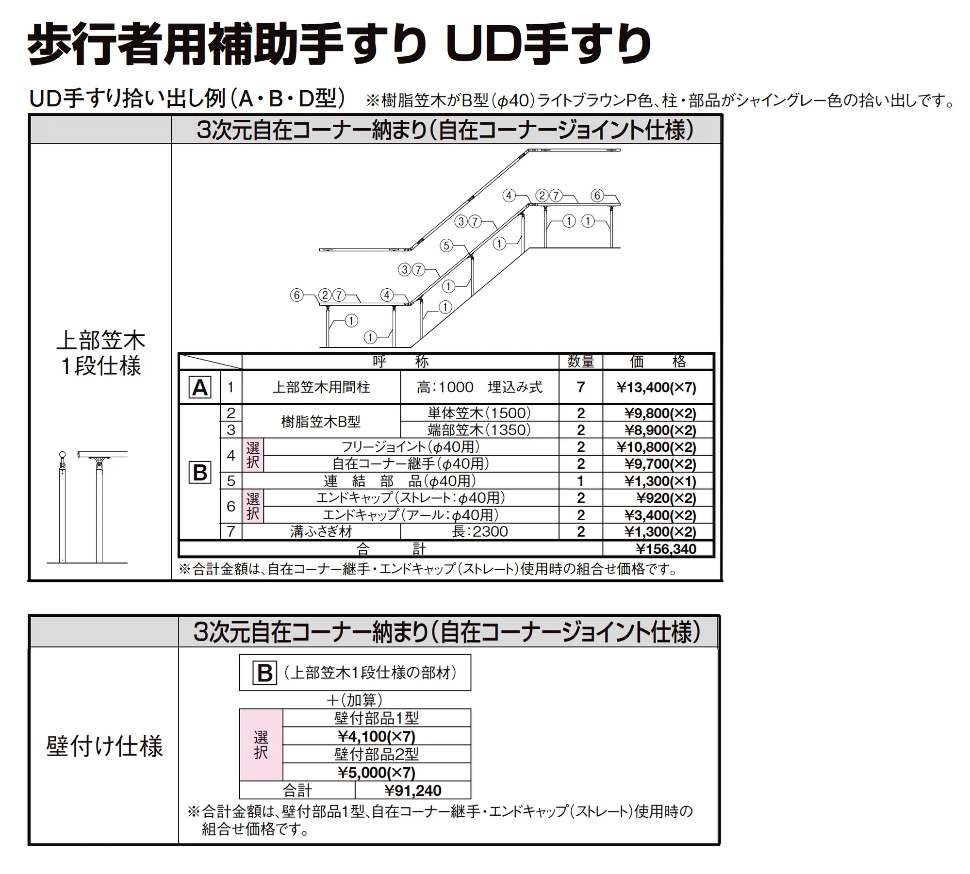 歩行者用補助手すり UD手すり(壁付け仕様)_価格_2