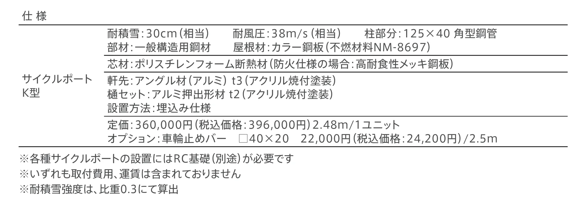 サイクルポート K型_価格_1