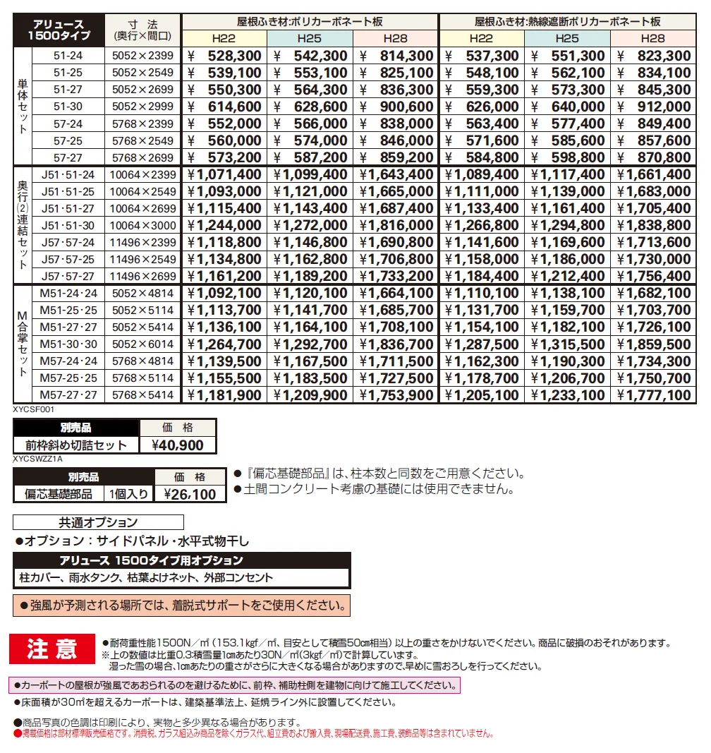 アリュース 1500タイプ 1台用 単体セット/奥行(2)連結セット/ M合掌セット【2024年版】_価格_1