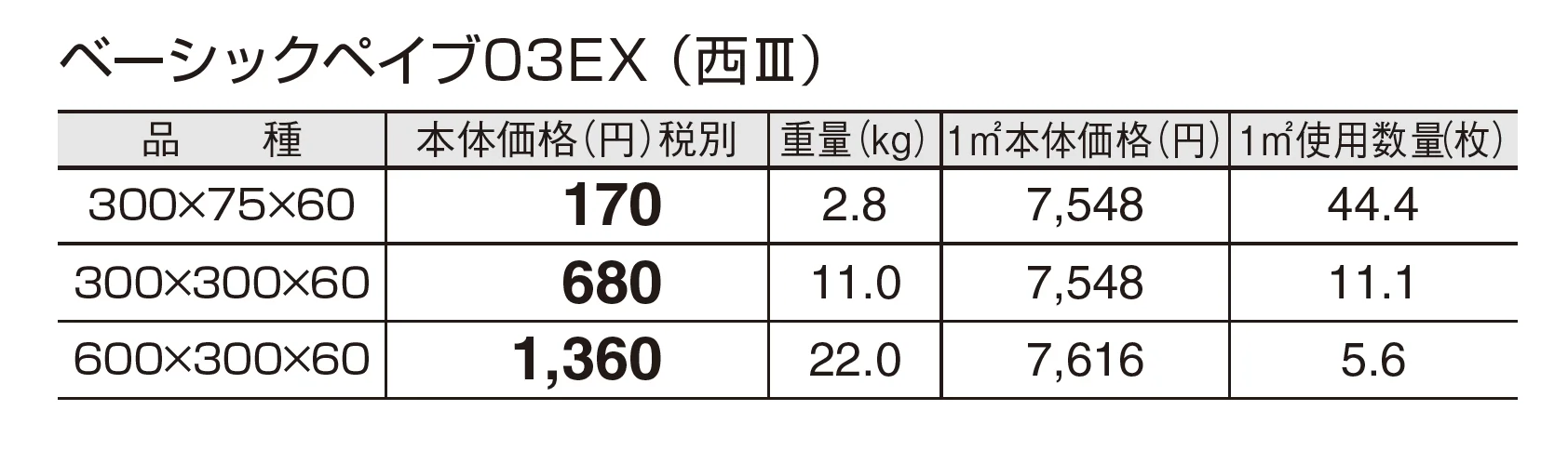 ベーシックペイブ03EX_価格_5