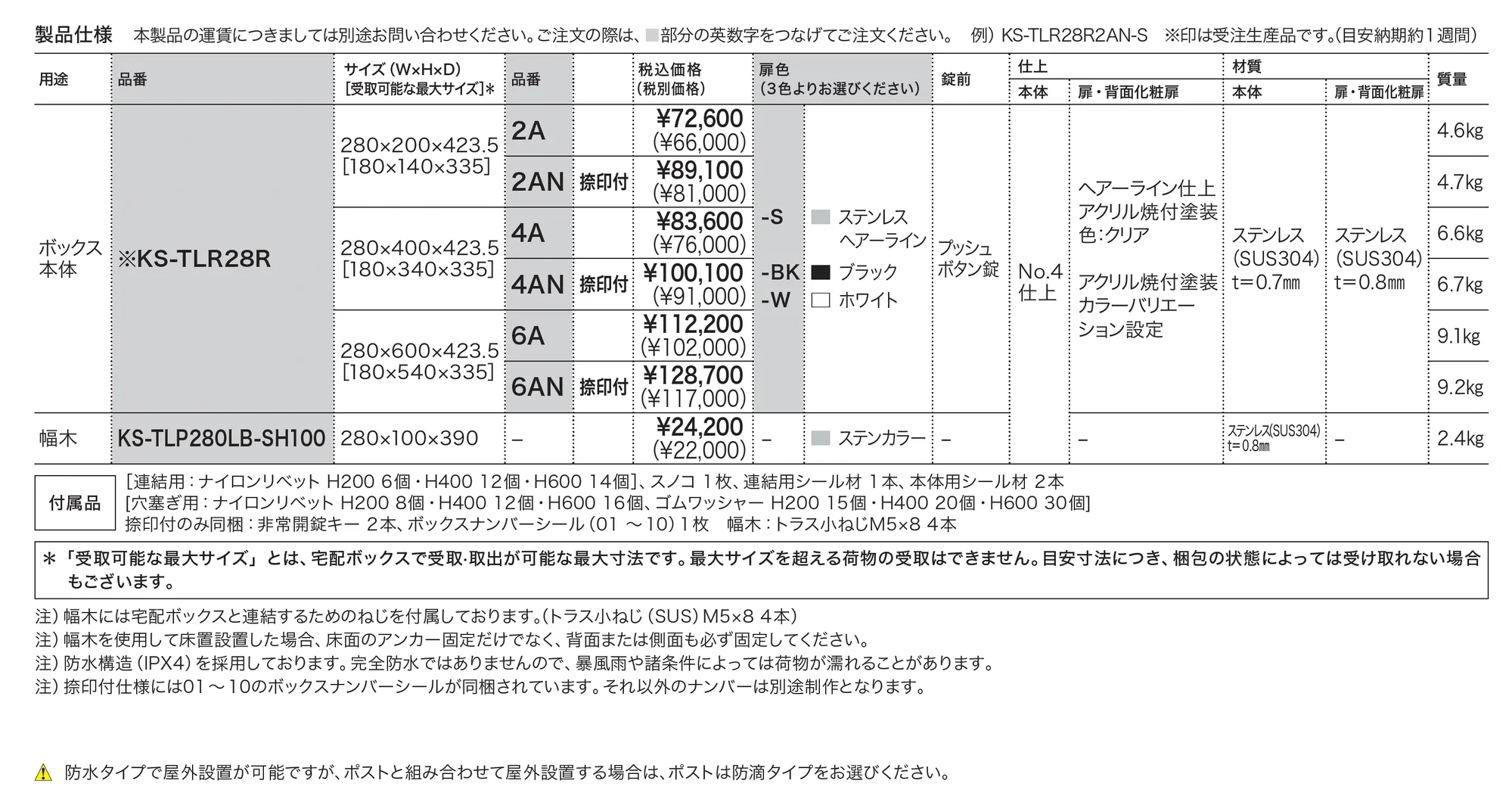 Nasta Box プチ宅 背面化粧タイプ W280_価格_1