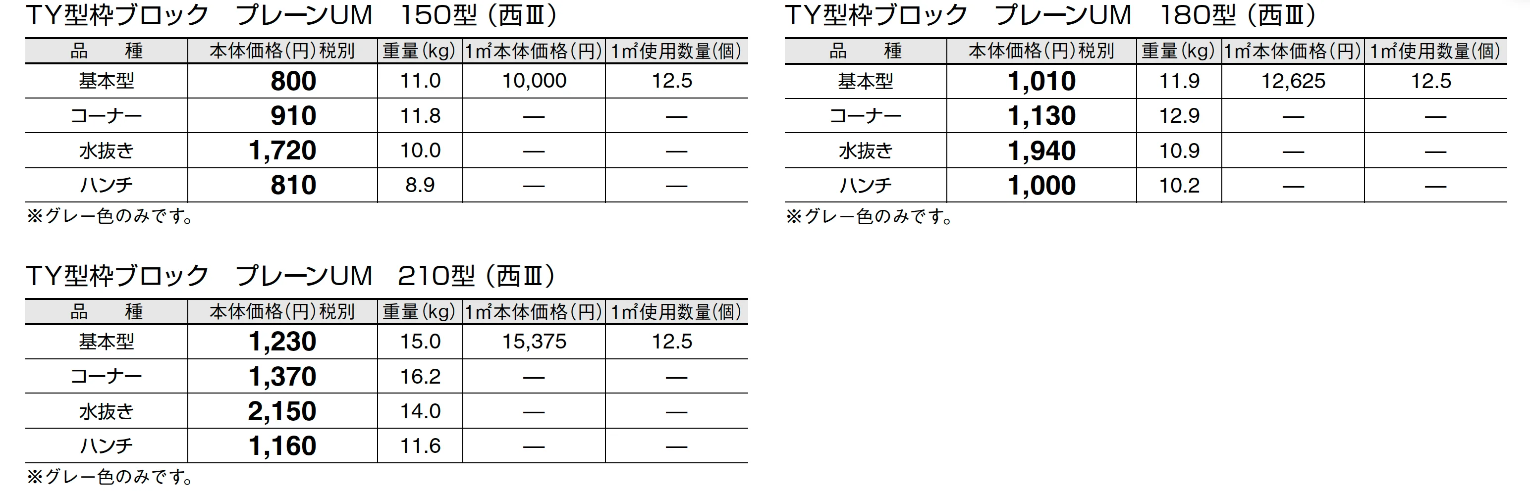 TY型枠ブロック プレーン UM【九州・西中国】_価格_1