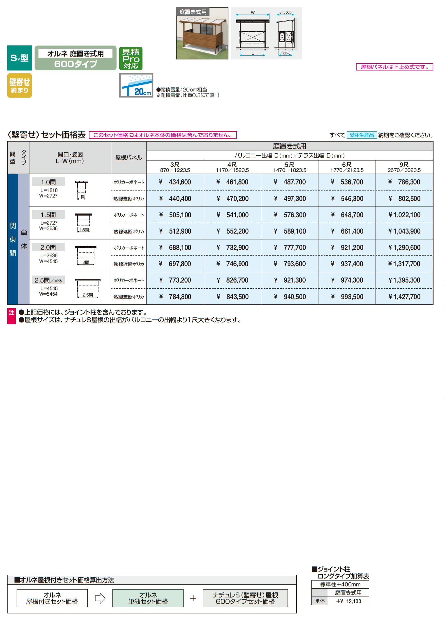ナチュレS屋根(オルネ 庭置き式用 600タイプ 壁寄せ納まり)【2025年10月価格改訂版】_価格_1