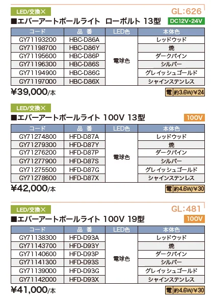 エバーアートポールライト ローボルト 13型／100V 13型／100V 19型 【2022年版】_価格_1