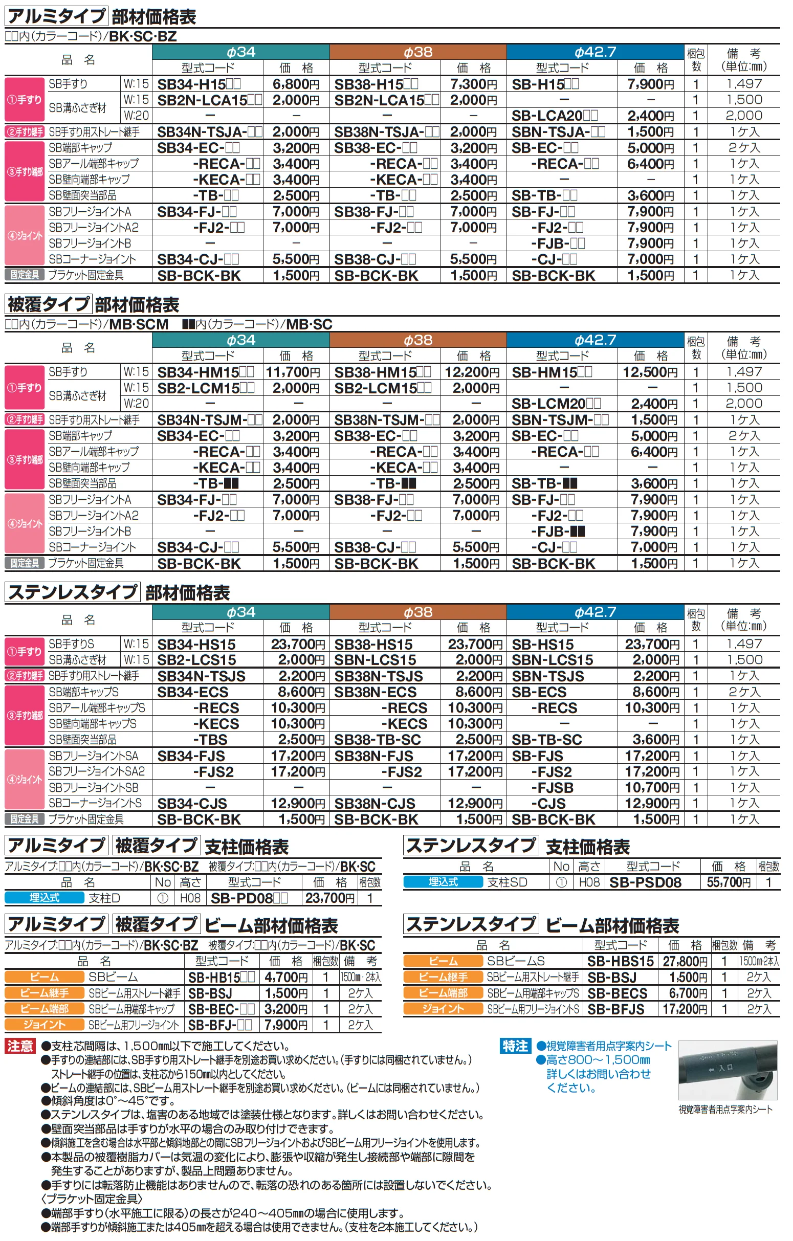 手すり セイフティビーム SB型 (アルミ・被覆・ステンレスタイプ)防護柵仕様・手すり1段【2025年版】_価格_5