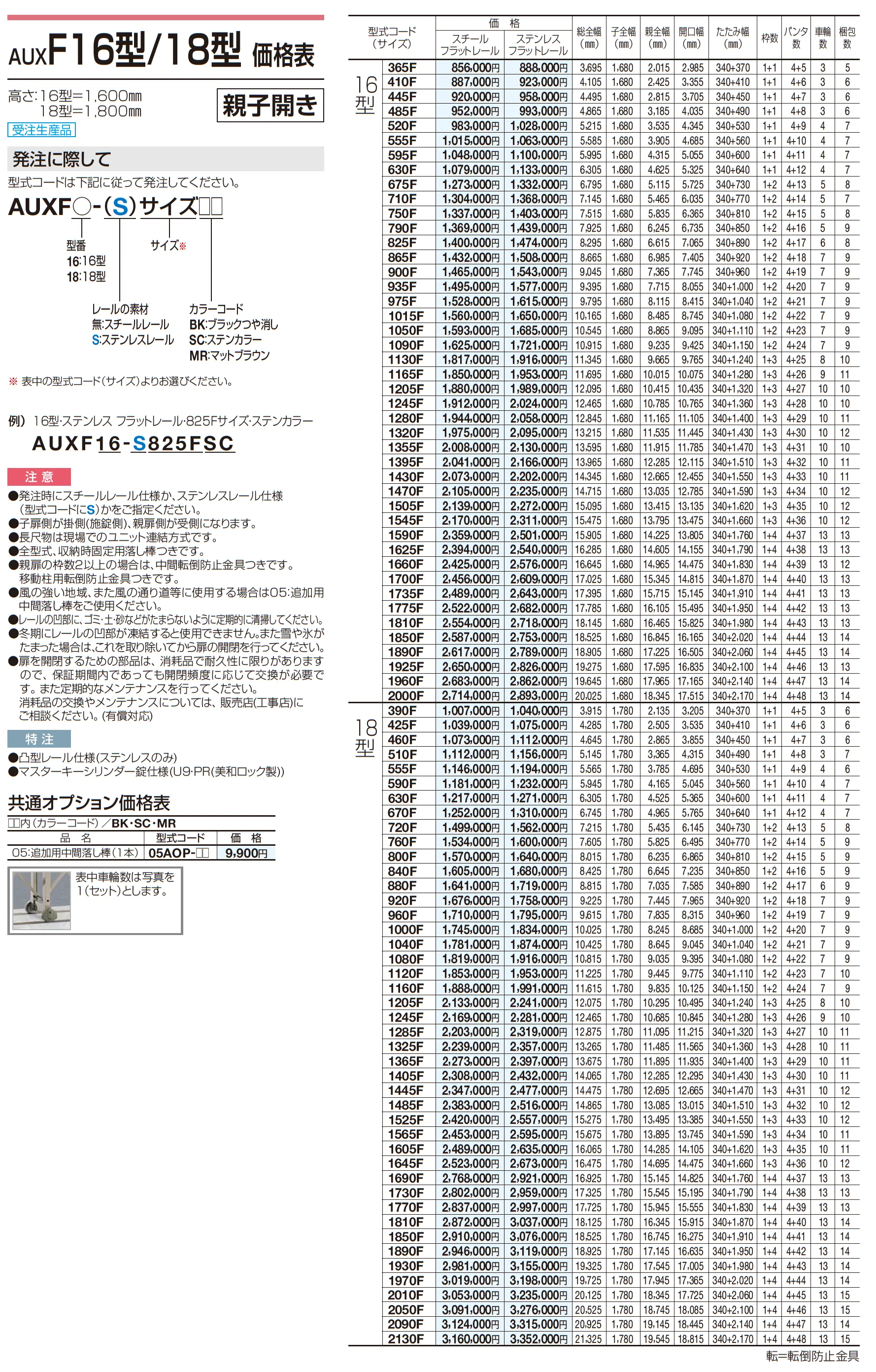 AUXF 12型/14型/16型/18型_価格_6