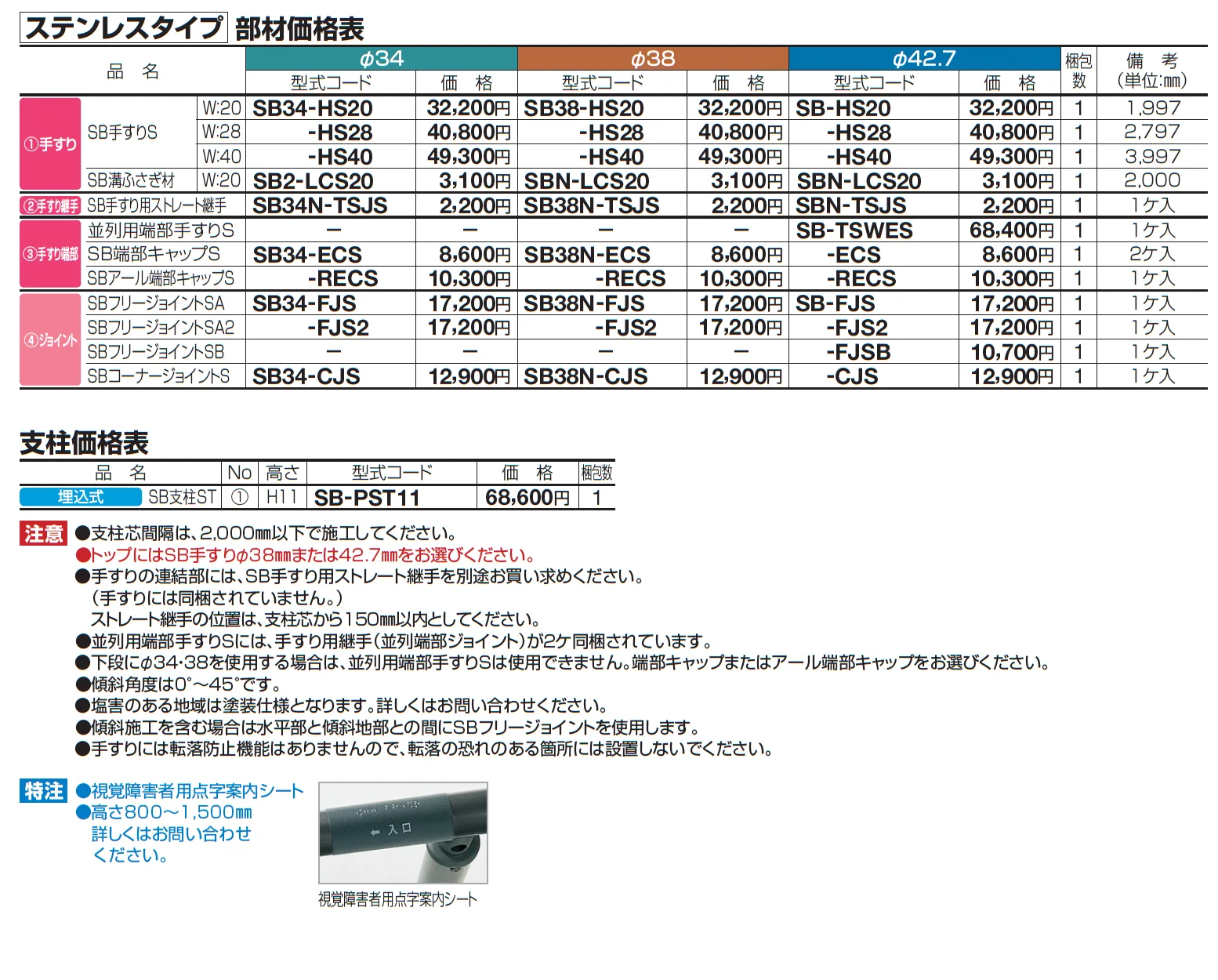 手すり セイフティビーム SB型 (ステンレスタイプ)並列仕様・並列2段(トップ1段＋並列)【2025年版】_価格_5