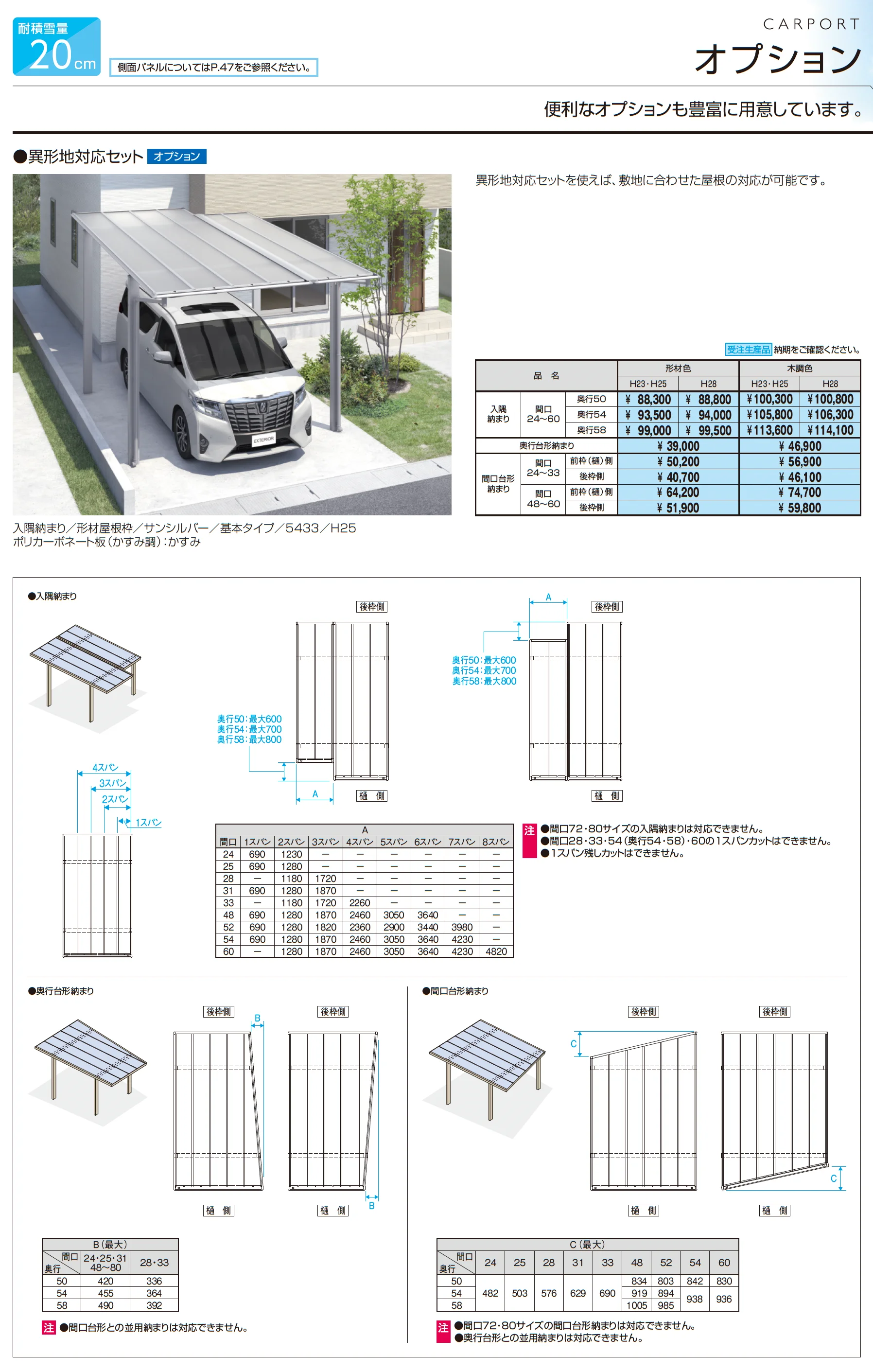 スカイリード 両側支持タイプ(耐積雪量20cm仕様：2台用基本・奥行連結・奥行片寄せ・柱間口方向移動)【2026年3月版】_価格_3