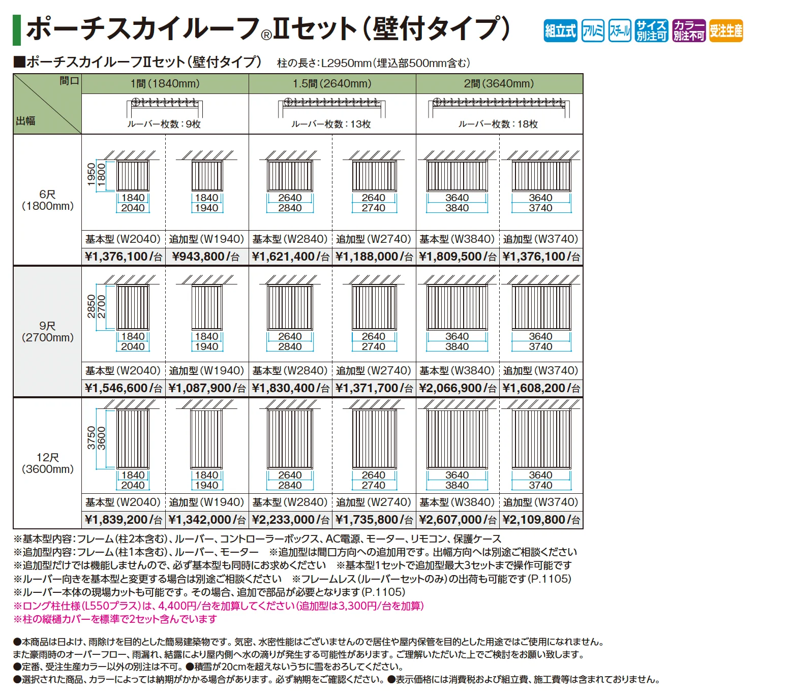 ポーチスカイルーフ®︎Ⅱセット(壁付タイプ)_価格_1
