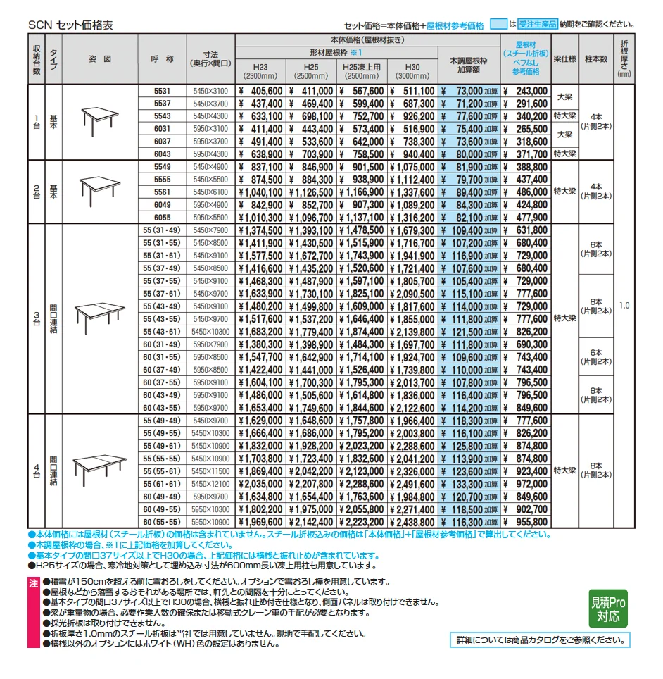 G1-R/ジーワン アール(耐積雪量150cm仕様 H23～30(片側2本柱)：基本・間口連結)【2025年版】_価格_1