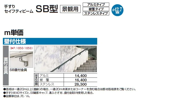 手すり セイフティビーム SB型 (アルミ・被覆タイプ)壁付仕様【2024年版】_価格_3