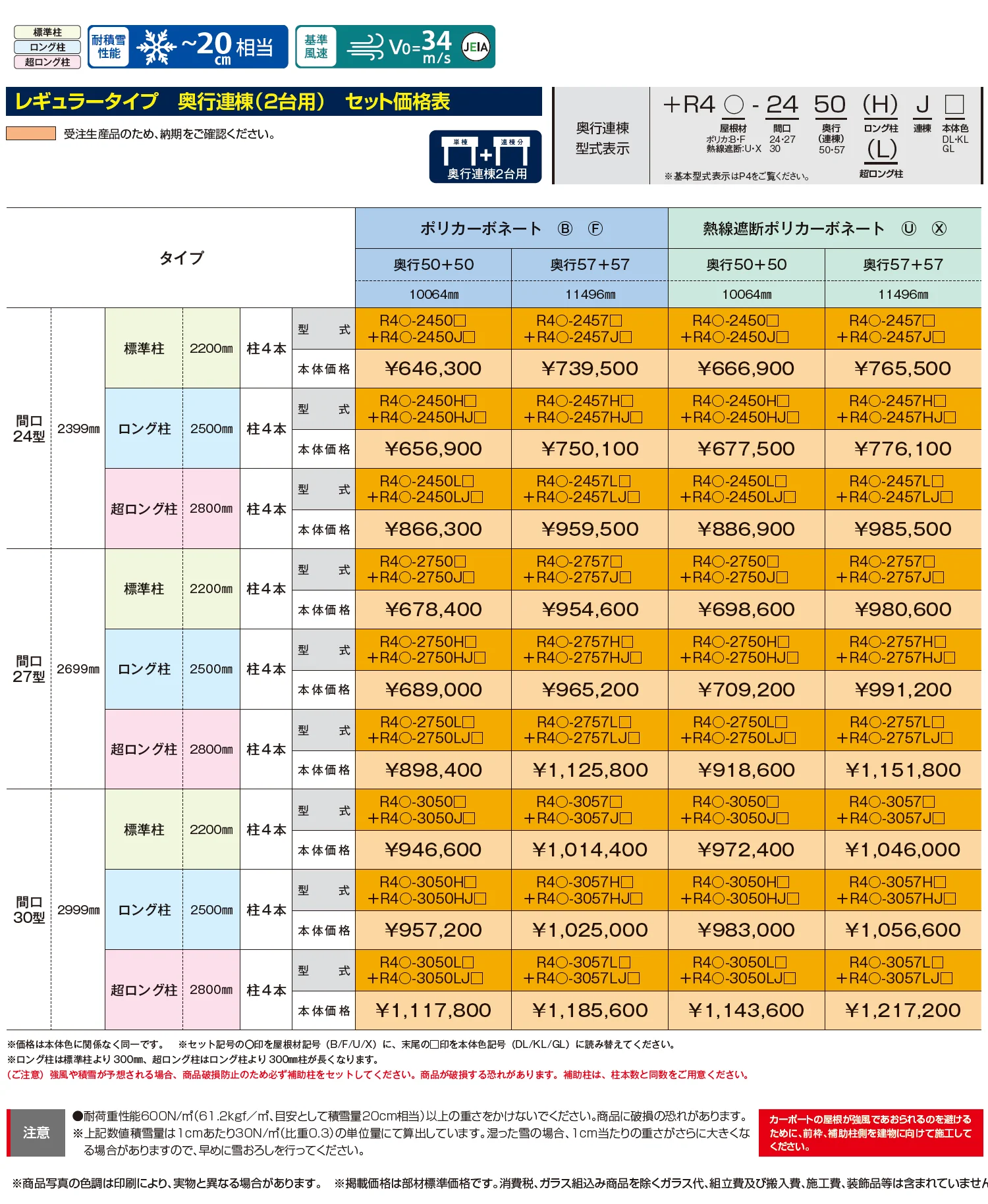 リアルポートⅣ レギュラータイプ カーポート：奥行連棟(2台用)_価格_1