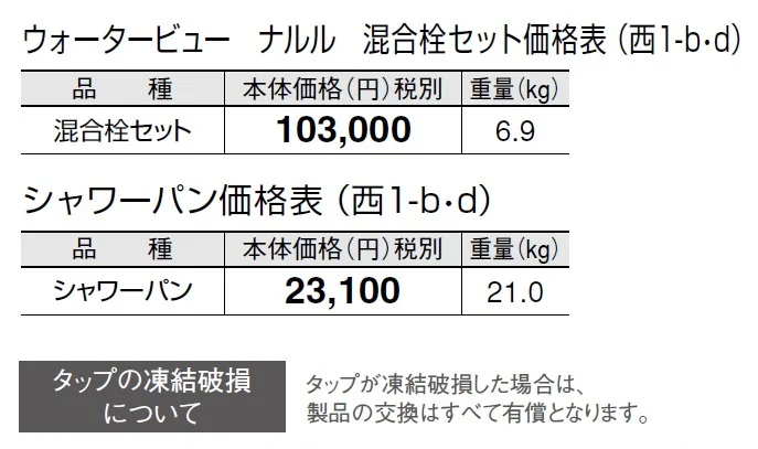 ウォータービュー ナルル混合栓セット【2024年版】_価格_4