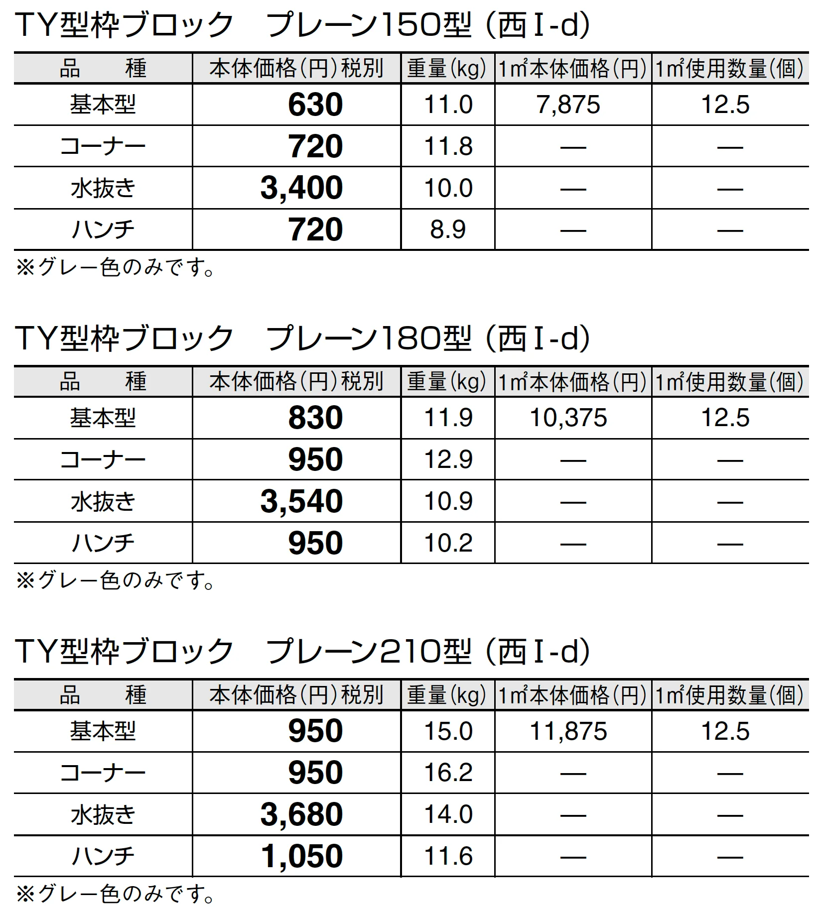 TY型枠ブロック プレーン【東日本/中部・北陸・近畿】_価格_3