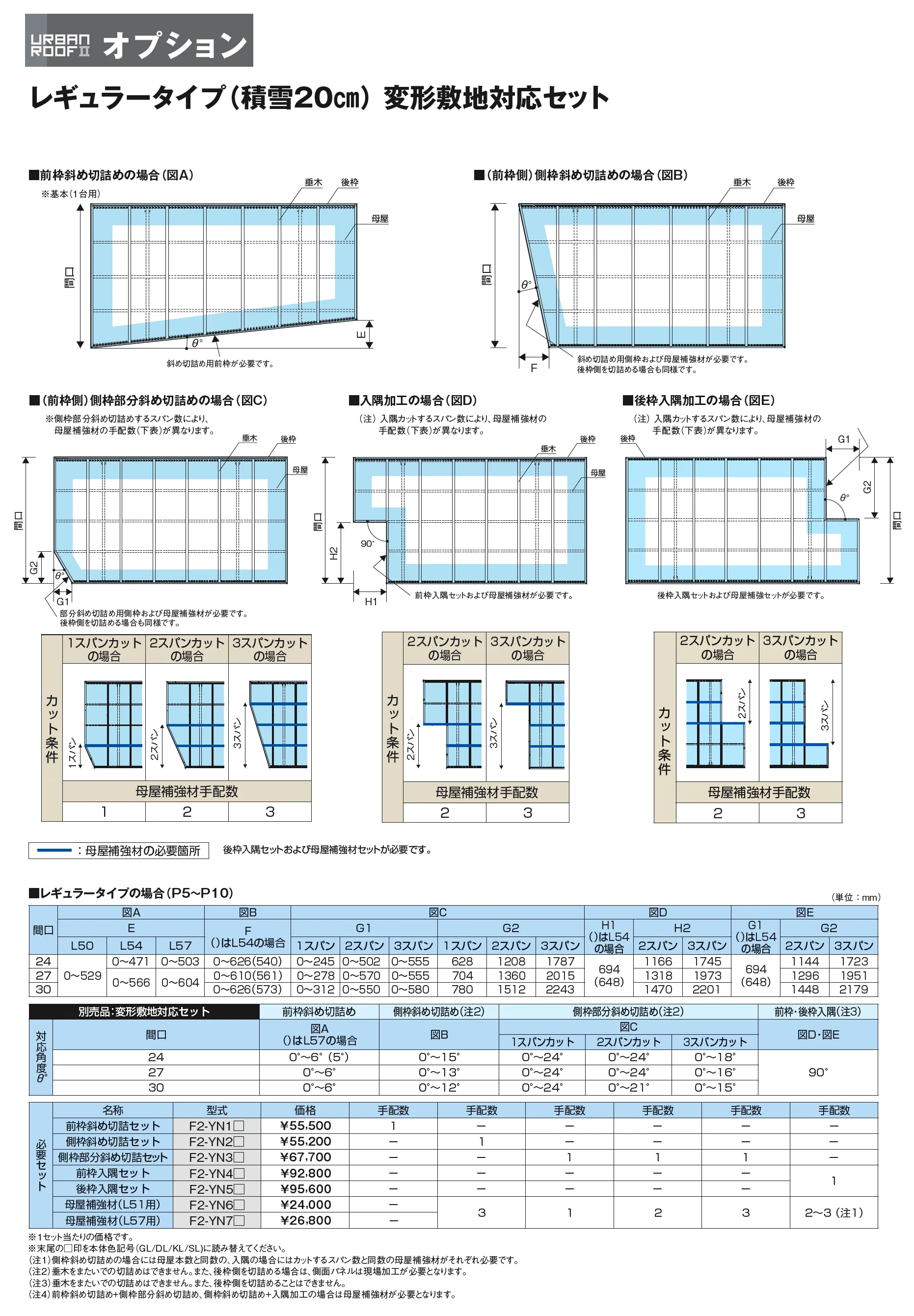 アーバンルーフⅡ レギュラータイプ カーポート:基本(1台用)/奥行延長(1台用+α)/奥行連棟(2台用)_価格_4