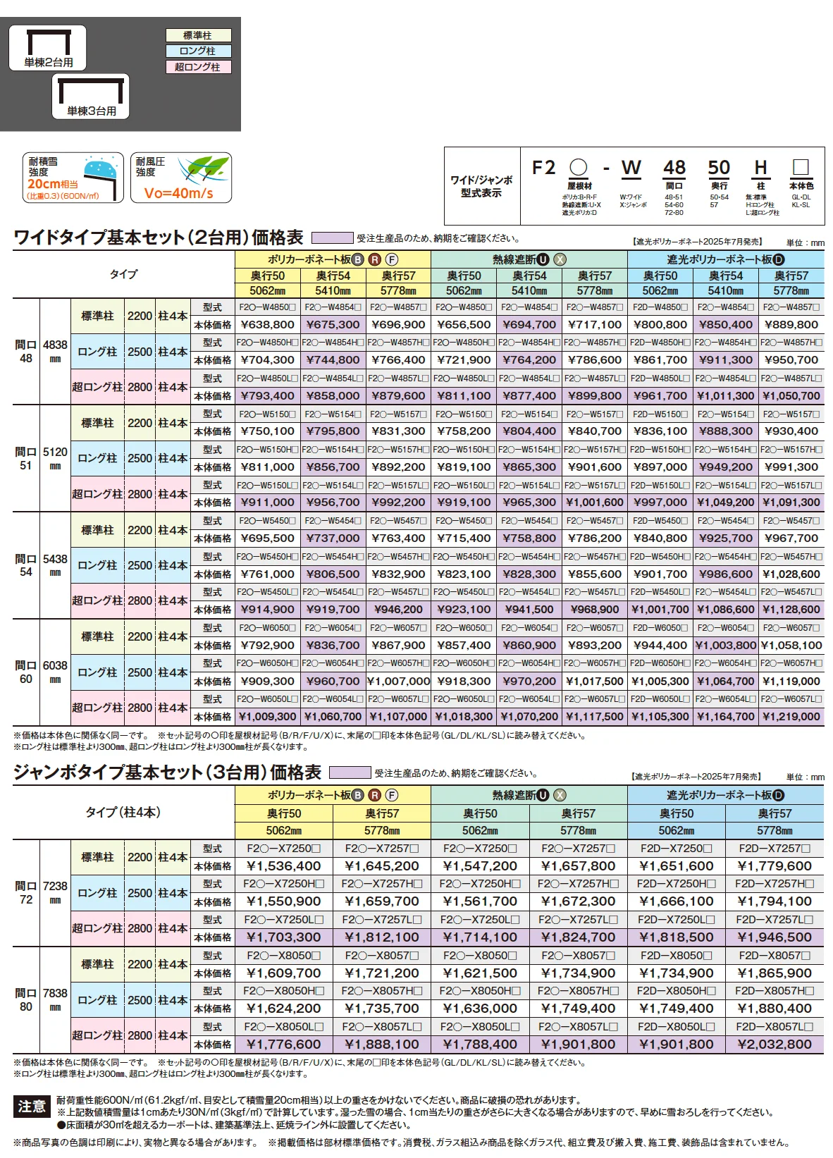 アーバンルーフⅡ カーポート:ワイドタイプ(2台用)/ジャンボタイプ(3台用)【2025年版】_価格_1