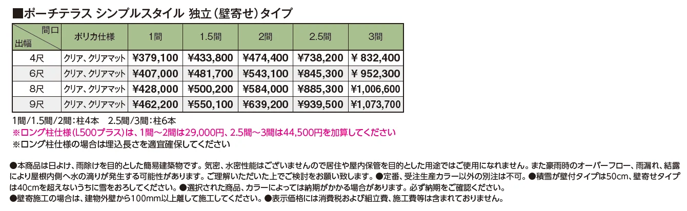 ポーチテラス®︎ シンプルスタイル(独立(壁寄せ)タイプ)【2024年版】_価格_1