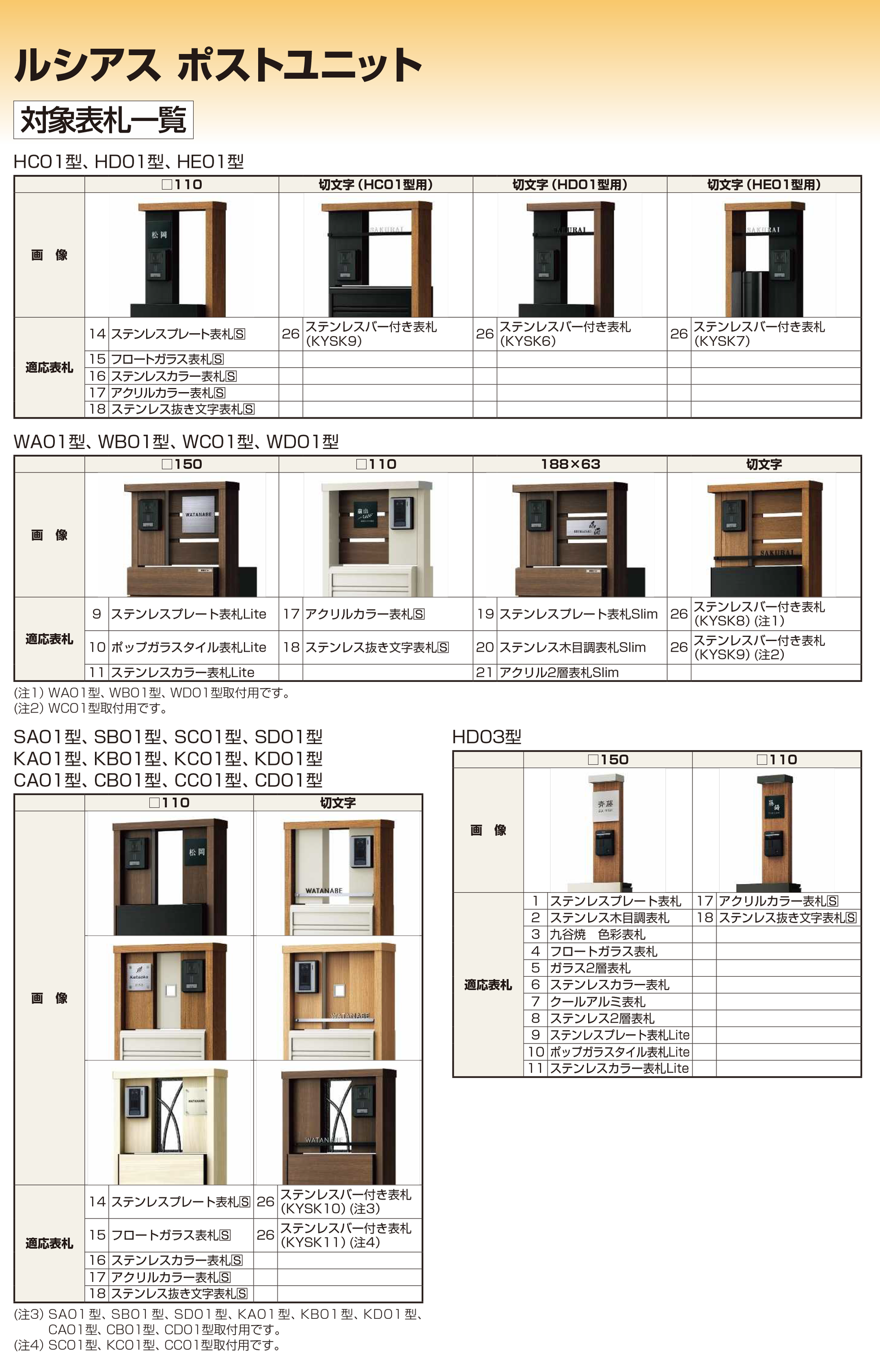 YKK AP | ルシアスポストユニット対象表札一覧 | 建材サーチ